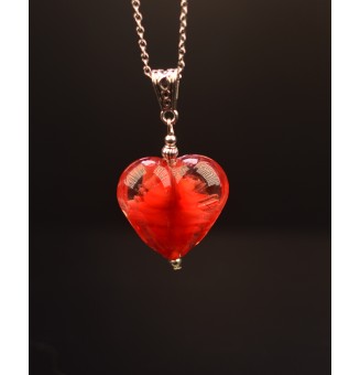 collier 45 cm coeur "rouge rubis" perle de verre filé