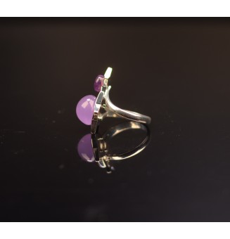 Bague étoile 2 perles de verre "violet et violet rosé" plaqué argent