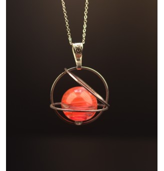 interchangeable ** collier saturne "ROUGE ROSE" 70 cm et perle à visser