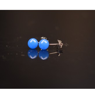 puces d'oreilles Acier Inoxydable en verre bleu OPALE
