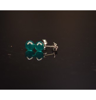 puces d'oreilles Acier Inoxydable en verre couleur "vert canard opale"