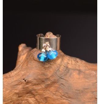Bague breloque 10mm en acier inoxydable avec perles de verre "bleu ocean et turquoise"
