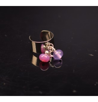 Bague breloque 10mm en acier inoxydable avec perles de verre "violet rosé"