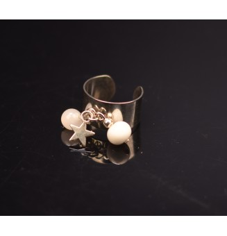 Bague breloque 10mm en acier inoxydable avec perles de verre "blanc"