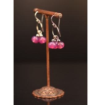 Boucles d'oreilles "violet rosé " perles de verre filé, crochets argent massif