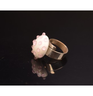 cabochon "blanc et rose" pour bague ou collier interchangeable en verre  (sans le support )