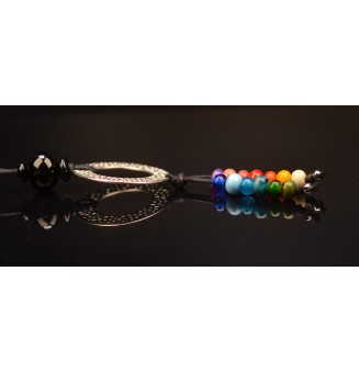 collier avec perles de verre 72 cm noir et multicolore