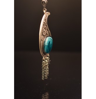 collier perles de verre "bleu pétrole" en verre filé 70 cm