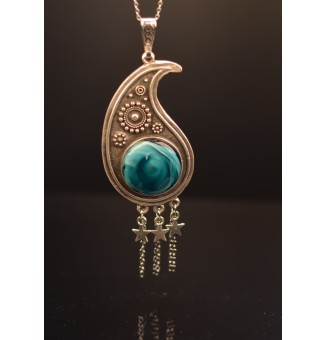 collier perles de verre "bleu pétrole" en verre filé 70 cm