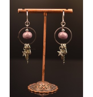 Boucles d'oreilles "violet opaque" perles de verre filé, crochets argent massif