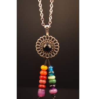 collier 72 cm avec perles de verre "noir et multicolore"