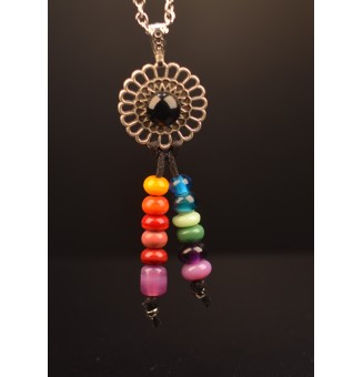 collier 72 cm avec perles de verre "noir et multicolore"