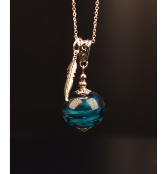 collier avec perles de verre 70 cm bleu pétrole