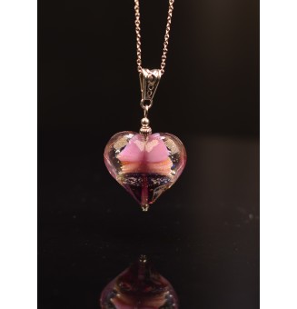 collier 45 cm coeur "violet et or" perle de verre filé