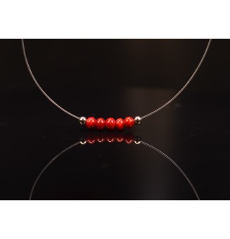 Collier 42 cm + 5cm "rouge" en fil nylon translucide semi rigide
