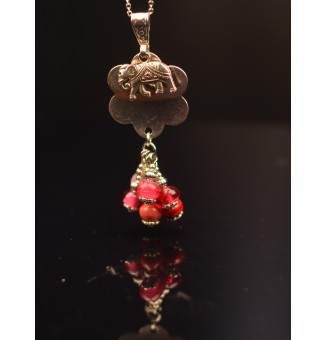 collier avec perles de verre 70 cm "rouge rose "
