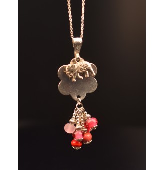 collier avec perles de verre 70 cm "rouge rose "