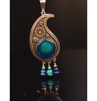 collier 70 cm avec perles de verre "bleu vert"