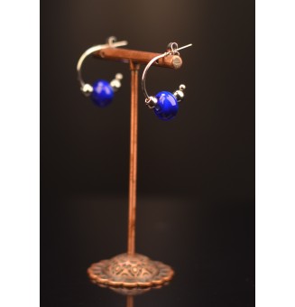 Créoles 2 cm en Acier Inoxydable avec perles de verre "bleu "