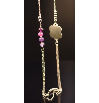 sautoir 92 cm acier inoxydable avec perles de verre "violettes"
