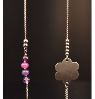 sautoir 92 cm acier inoxydable avec perles de verre "violettes"
