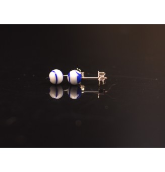 puces d'oreilles 6 mm Acier Inoxydable en verre "bleu BLANC"