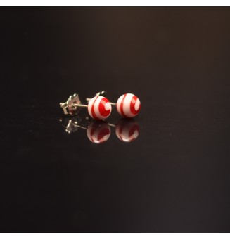 puces d'oreilles 6.5 mm Acier Inoxydable en verre "rouge BLANC"