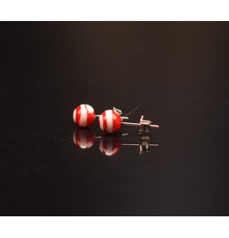 puces d'oreilles 6.5 mm Acier Inoxydable en verre "rouge BLANC"