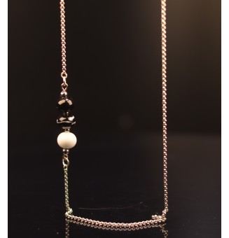 sautoir 92 cm acier inoxydable avec perles de verre "noir et blanc"