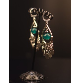 Boucles d'oreilles "vert canard opale" perles de verre filé, dormeuses acier inoxydable