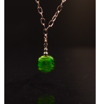 collier avec perles de verre 45 cm "vert rosetta" Réglable, chaine trombone