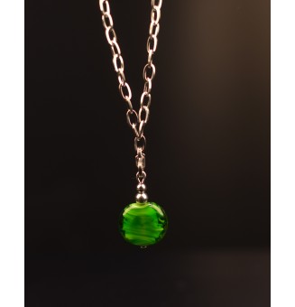 collier avec perles de verre 45 cm "vert rosetta" Réglable, chaine trombone