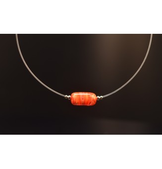 Collier 44 cm + 5 cm "Abricit, corail,ROUGE" en fil nylon translucide semi rigide