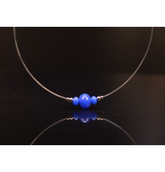 Collier 45 cm + 3 cm "bleu opale" en fil nylon translucide semi rigide