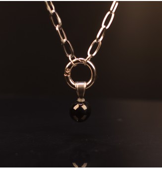 Collier  noir 45 cm maillons (6x12mm) avec beliere pour perles à visser en acier inoxydable avec mousqueton