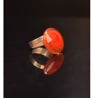 cabochon "rouge orange" pour bague ou collier interchangeable en verre  (sans le support )