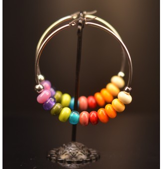 Créoles 6 cm en Acier Inoxydable avec perles de verre multicolores