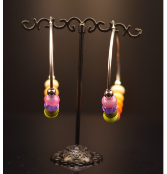 Créoles 6 cm en Acier Inoxydable avec perles de verre multicolores