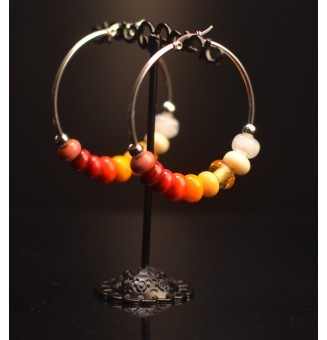 Créoles 5 cm en Acier Inoxydable avec perles de verre multicolores