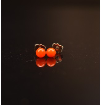 puces d'oreilles 6 mm Acier Inoxydable en verre orange moyen
