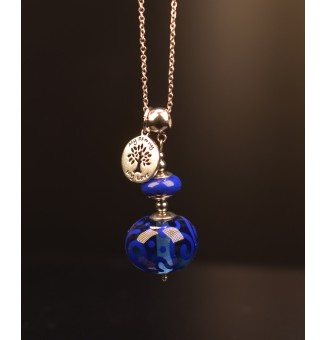 collier avec perles de verre 70 + 3  cm "bleu"