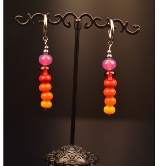 Boucles d'oreilles multicolores en  acier inoxydable avec perles de verre "Muticolores"