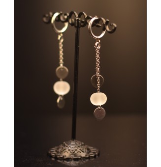 Créoles 1.4 cm en Acier Inoxydable avec perle de verre "BLANC Givré"