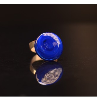 cabochon "bleu intense" pour bague ou collier interchangeable en verre  (sans le support )