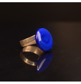 cabochon "bleu intense" pour bague ou collier interchangeable en verre  (sans le support )