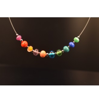 Collier 45 cm + 5 cm "multicolore " en fil nylon translucide semi rigide