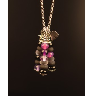 collier "claudine" Noir et violet " avec perle de verre  60+5 cm