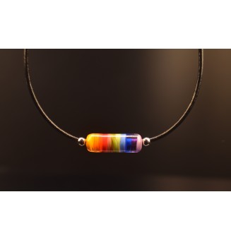 Collier multicolore 45 cm + 3 cm cuir noir perles de verre filé