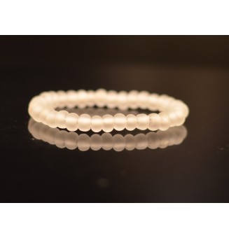 bracelet élastique Mixte (homme/femme) BLANC givré en perles de verre filé (poignet 16.5 à 17.5 cm)