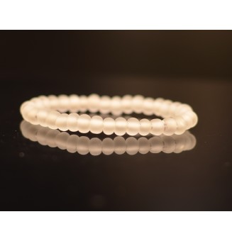 bracelet élastique Mixte (homme/femme) BLANC givré en perles de verre filé (poignet 16.5 à 17.5 cm)